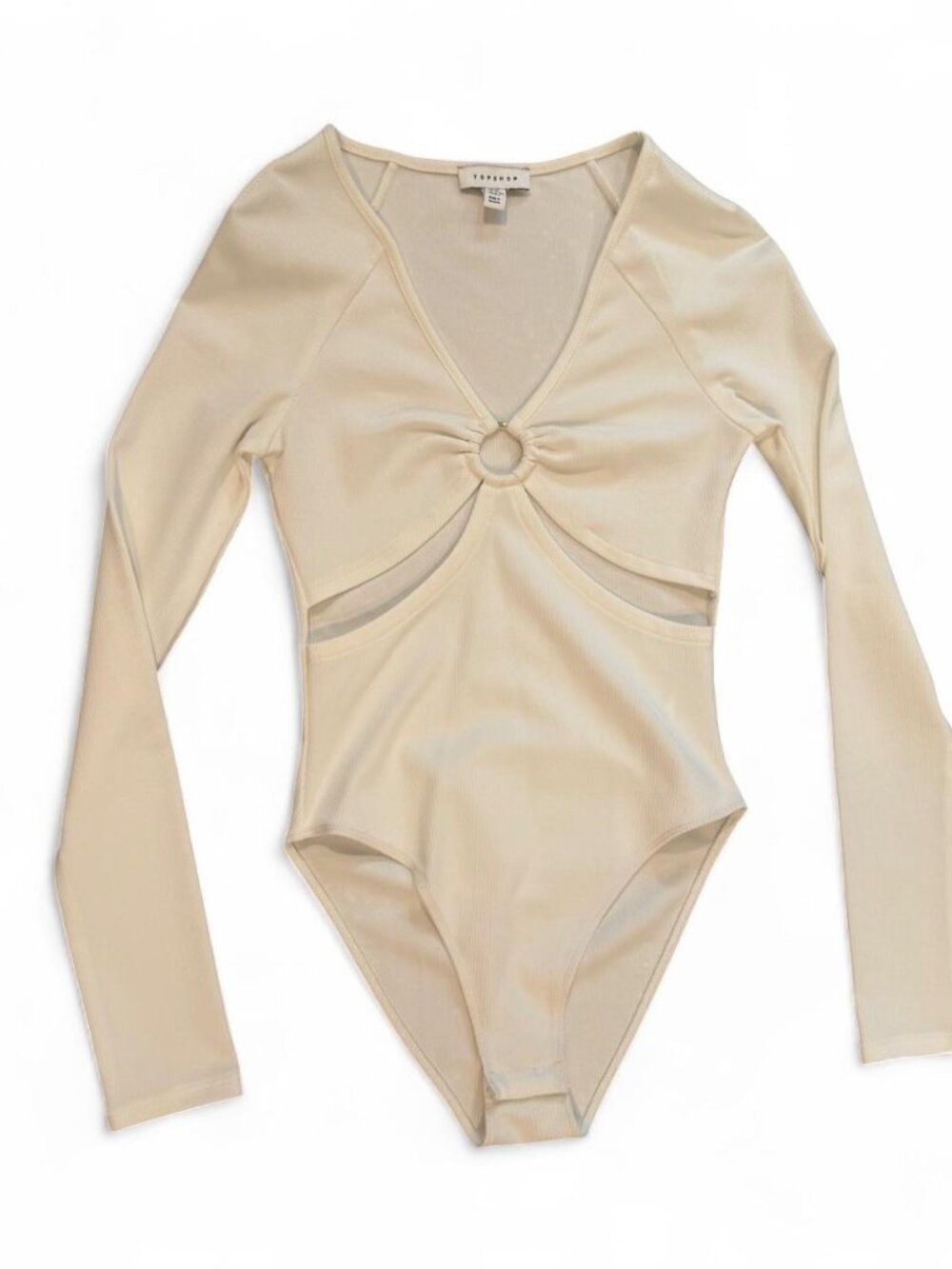 Topshop white long sleeve bodysuit with cut out detail